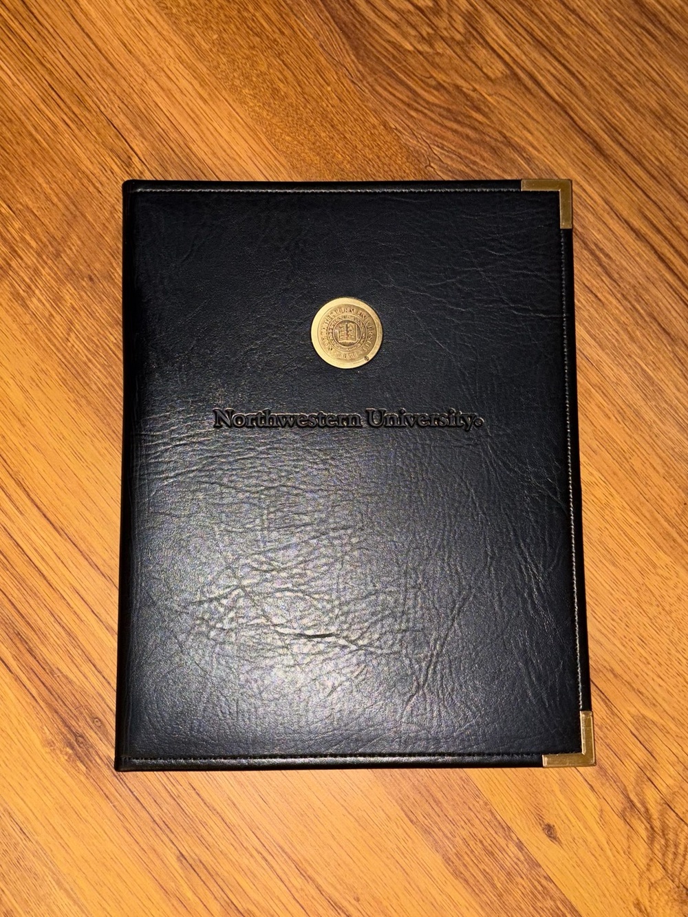 Northwestern University Black Leather Presentation Folder with Gold Accents